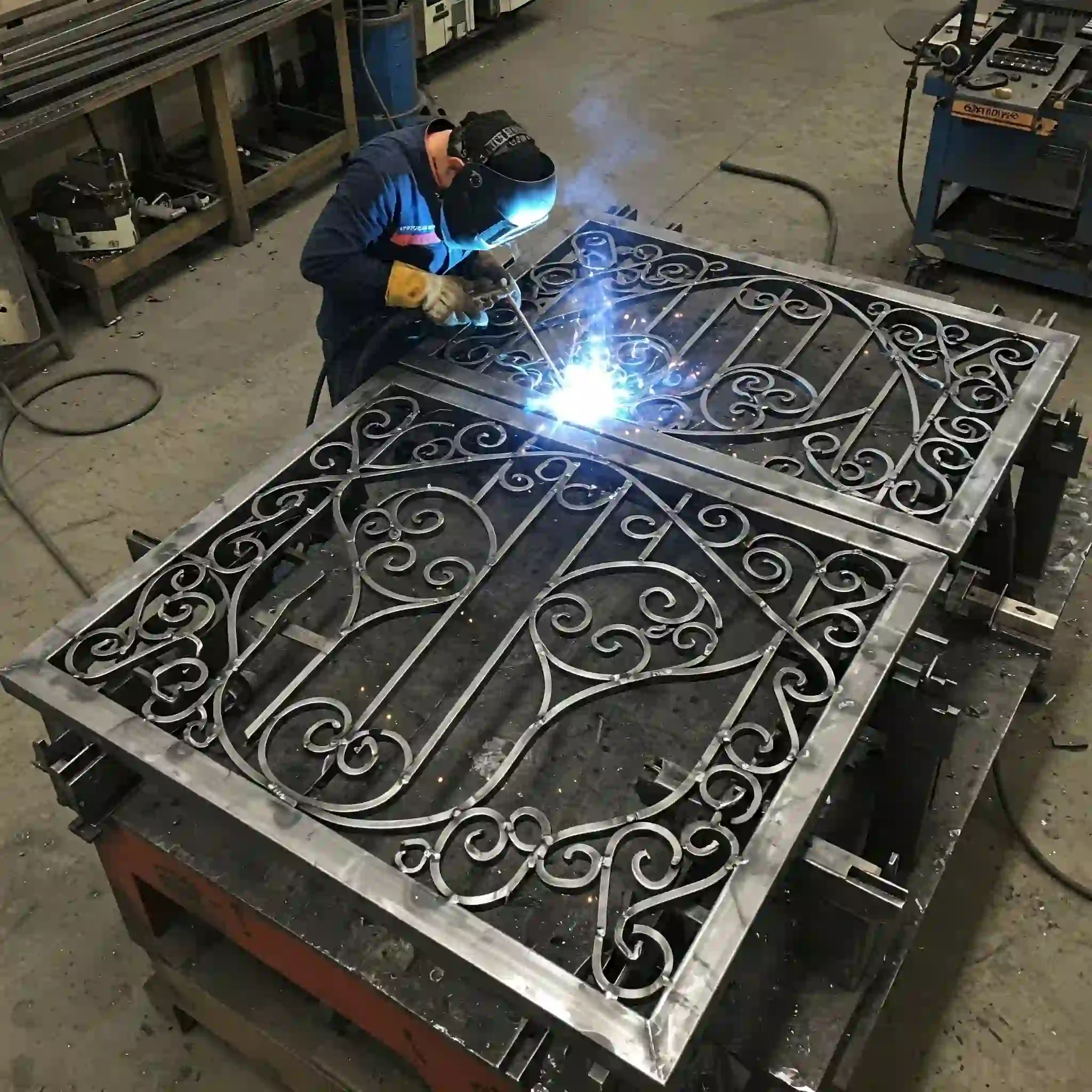 Custom fabricated metal gates installation in Clacton On Sea showing steel gate and rod iron fence details